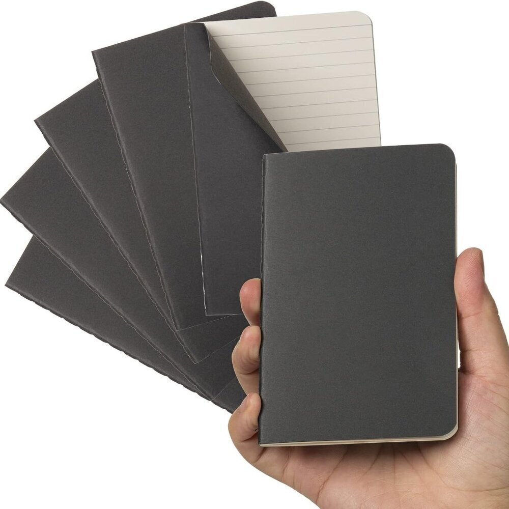 Pocket Notebook, 6 Pack Softcover Mini Notebooks 3.5" x 5.5" Black Notebook